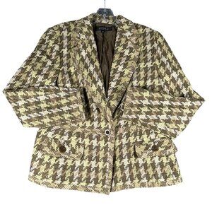 Kasper Houndstooth Blazer in Green and Brown